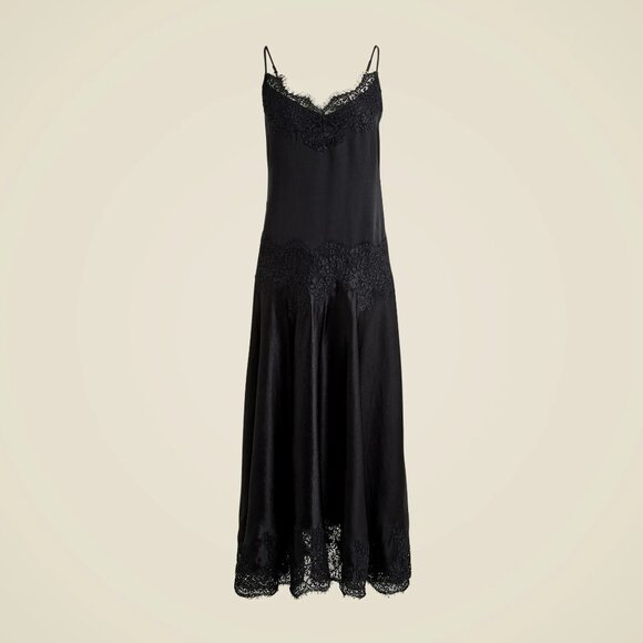 J.Crew Collection lace-trim slip dress in textured satin - Picture 2 of 3